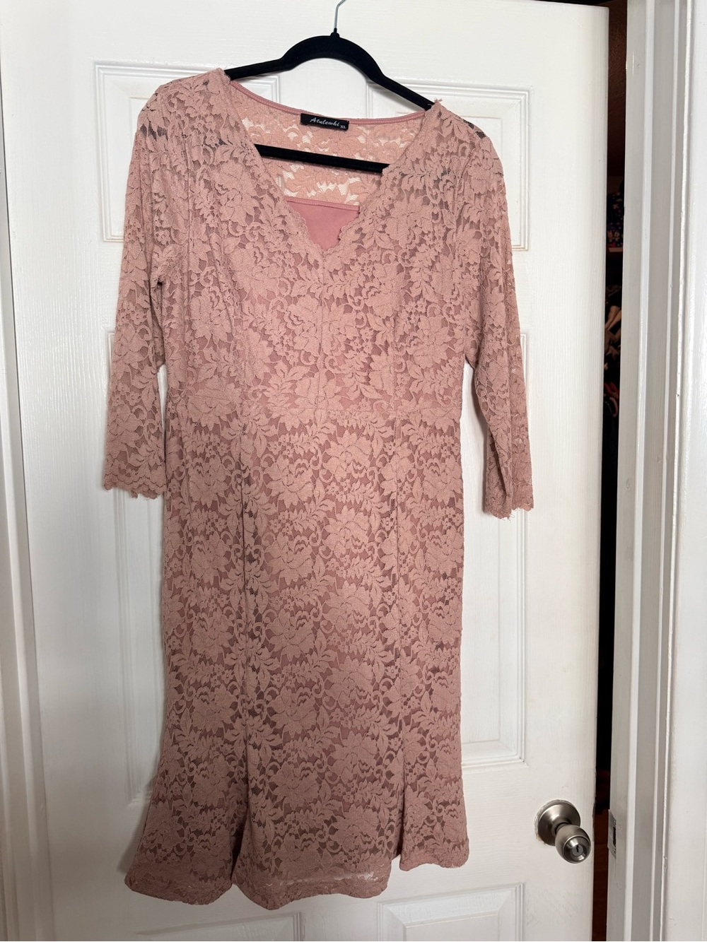 Lace-Overlay Midi Dress in Dusty Rose
